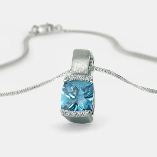 Blue Topaz Square-Cut Crystal Pendant 925 Silver Necklace for Women