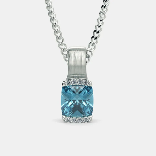 Blue Topaz Square-Cut Crystal Pendant 925 Silver Necklace for Women