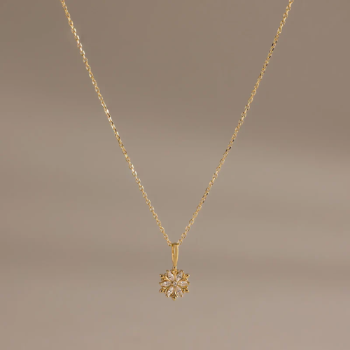 Poinsettia Floral Pendant Cubic Zirconia Crystal Necklace for Women