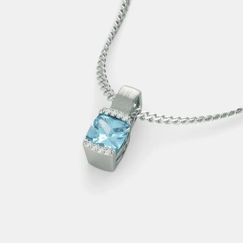 Blue Topaz Square-Cut Crystal Pendant 925 Silver Necklace for Women