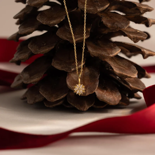 Poinsettia Floral Pendant Cubic Zirconia Crystal Necklace for Women
