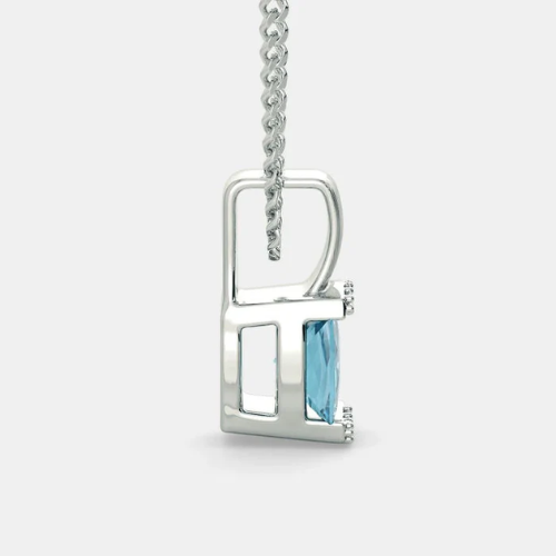 Blue Topaz Square-Cut Crystal Pendant 925 Silver Necklace for Women