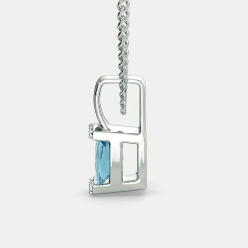 Blue Topaz Square-Cut Crystal Pendant 925 Silver Necklace for Women